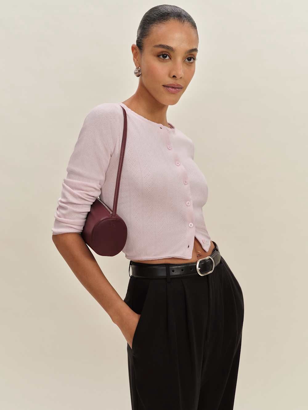 Reformation Ari Pointelle Knit Cardigan Pink - Size M